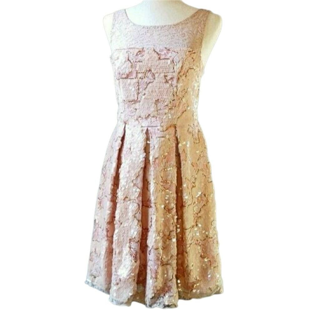 EVA FRANCO Sequin Formal Mini Fairycore Soft Glam Luxury Rose Gold Pink Size 4